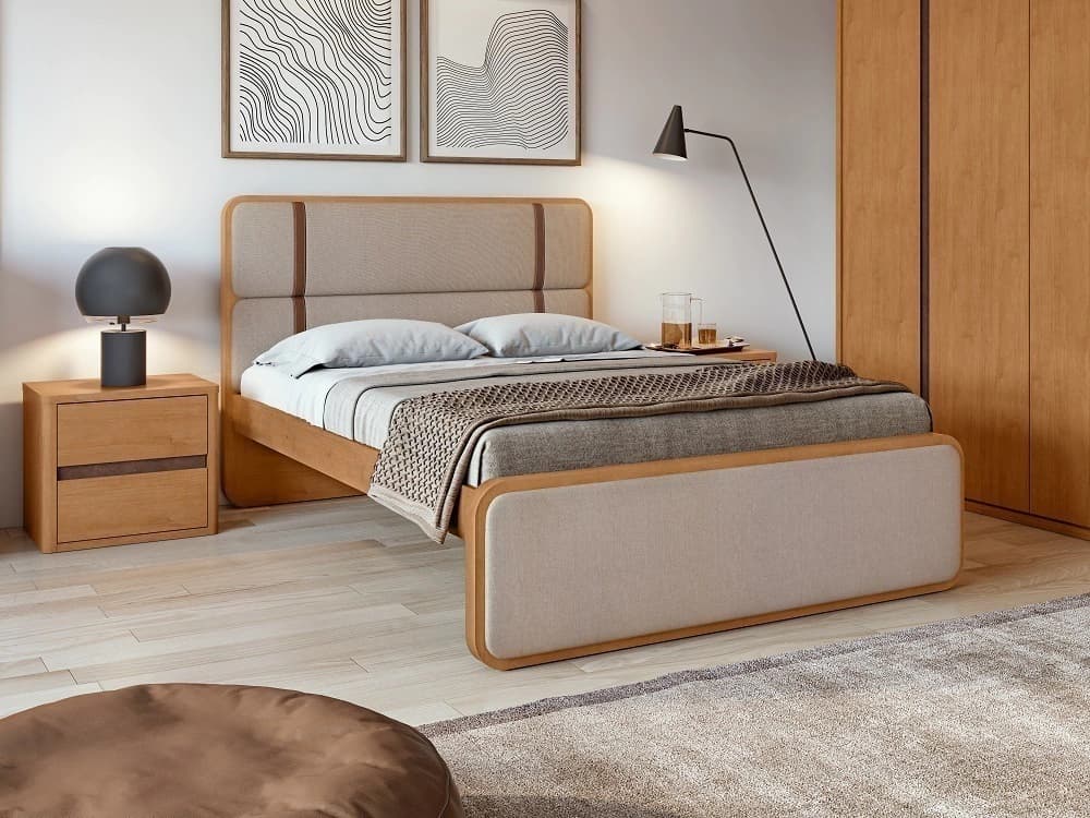Cama Lopas Casal Leder 1,40 Rin Bege/Amendoa