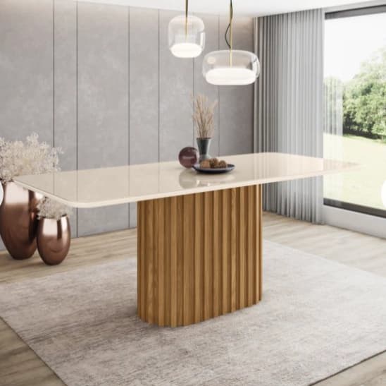 Mesa Henn Solana 2m c/Vidro (Nature/Off White)