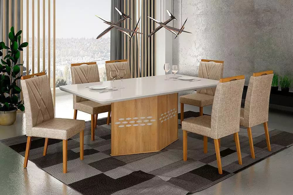 Mesa Valdemoveis Thais 1,80 com 6 cadeiras
