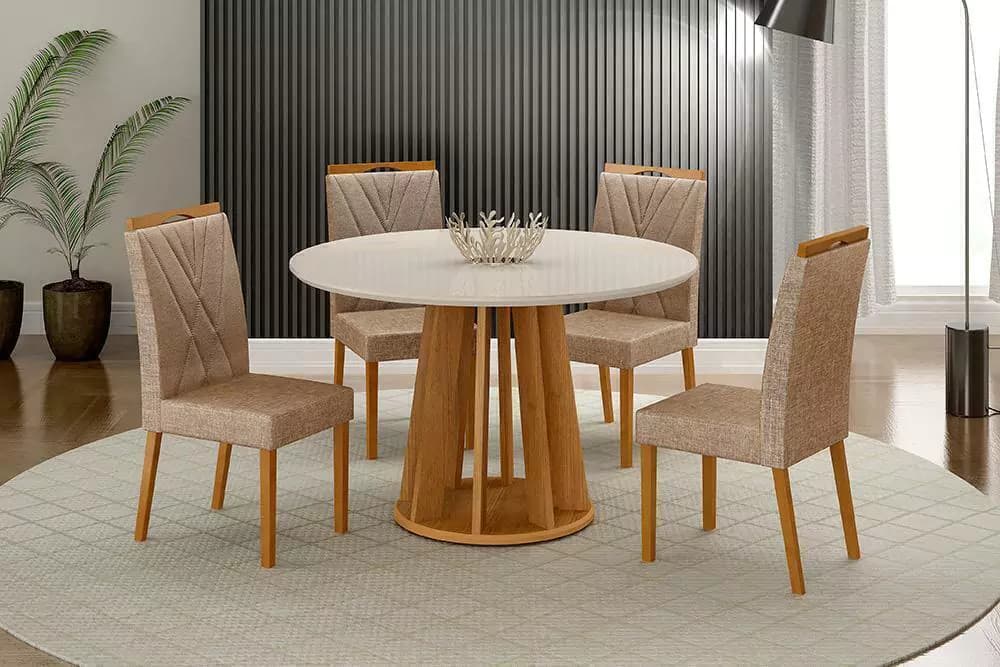 Mesa Valdemoveis Rose com 4 cadeiras (cinamomo/off white/bege)